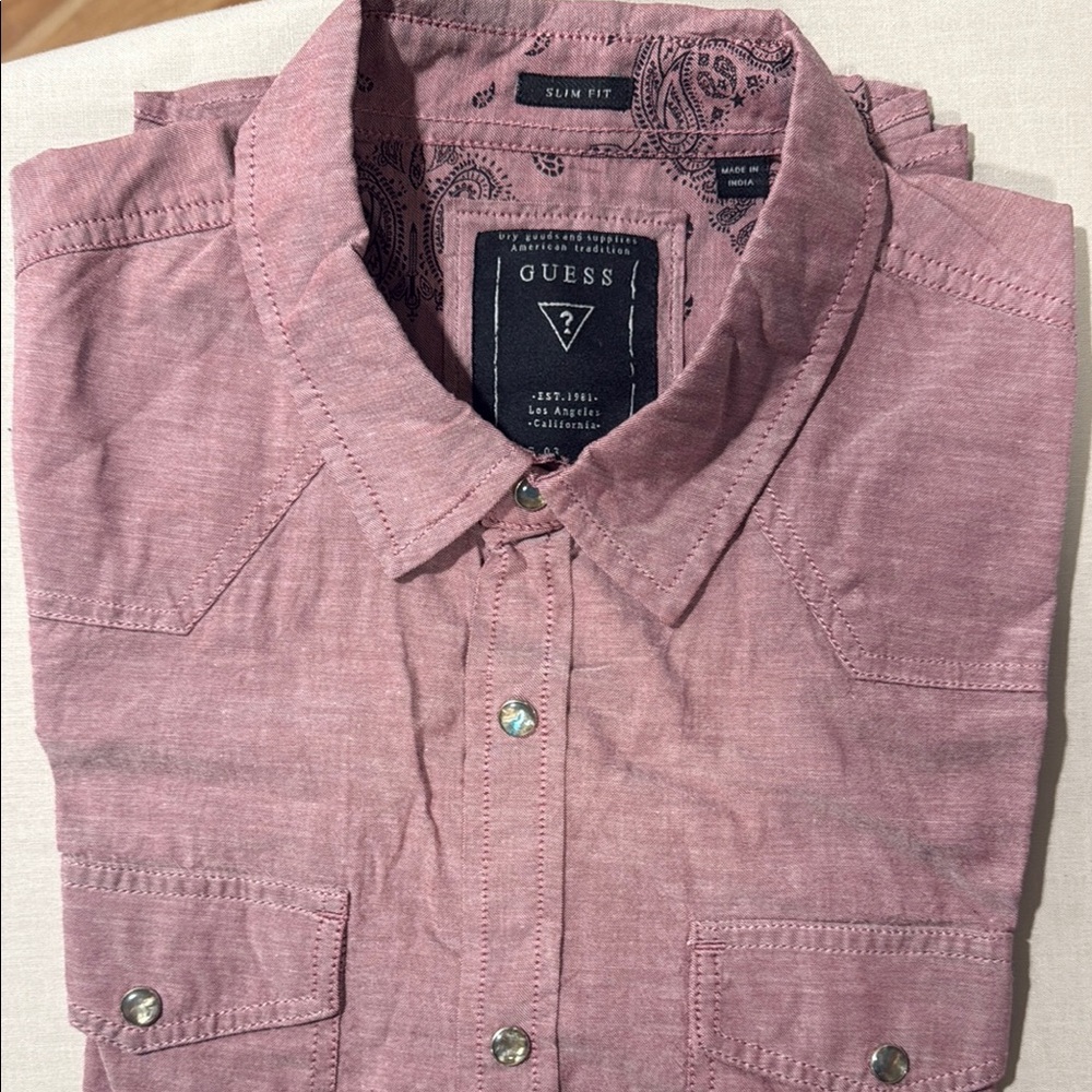 Guess Men's Casual Button Down in Rose